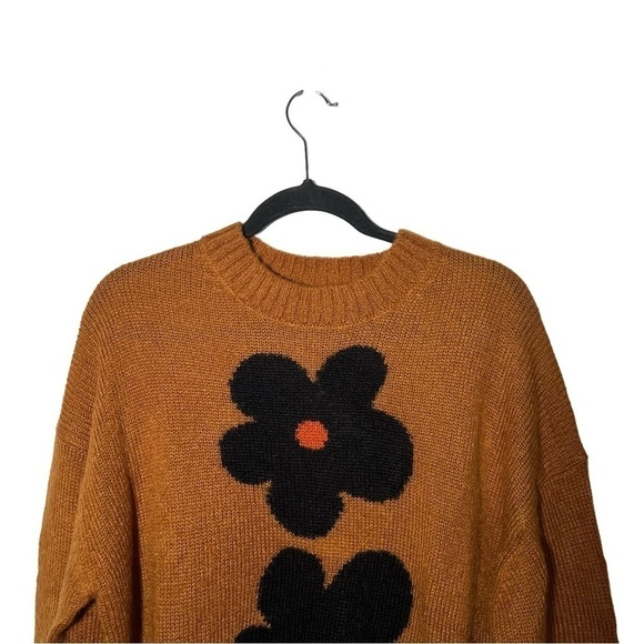 AlexaChung Brown Tan Flower Intarsia Knit Jumper Sweater NWT S - Picture 3 of 8